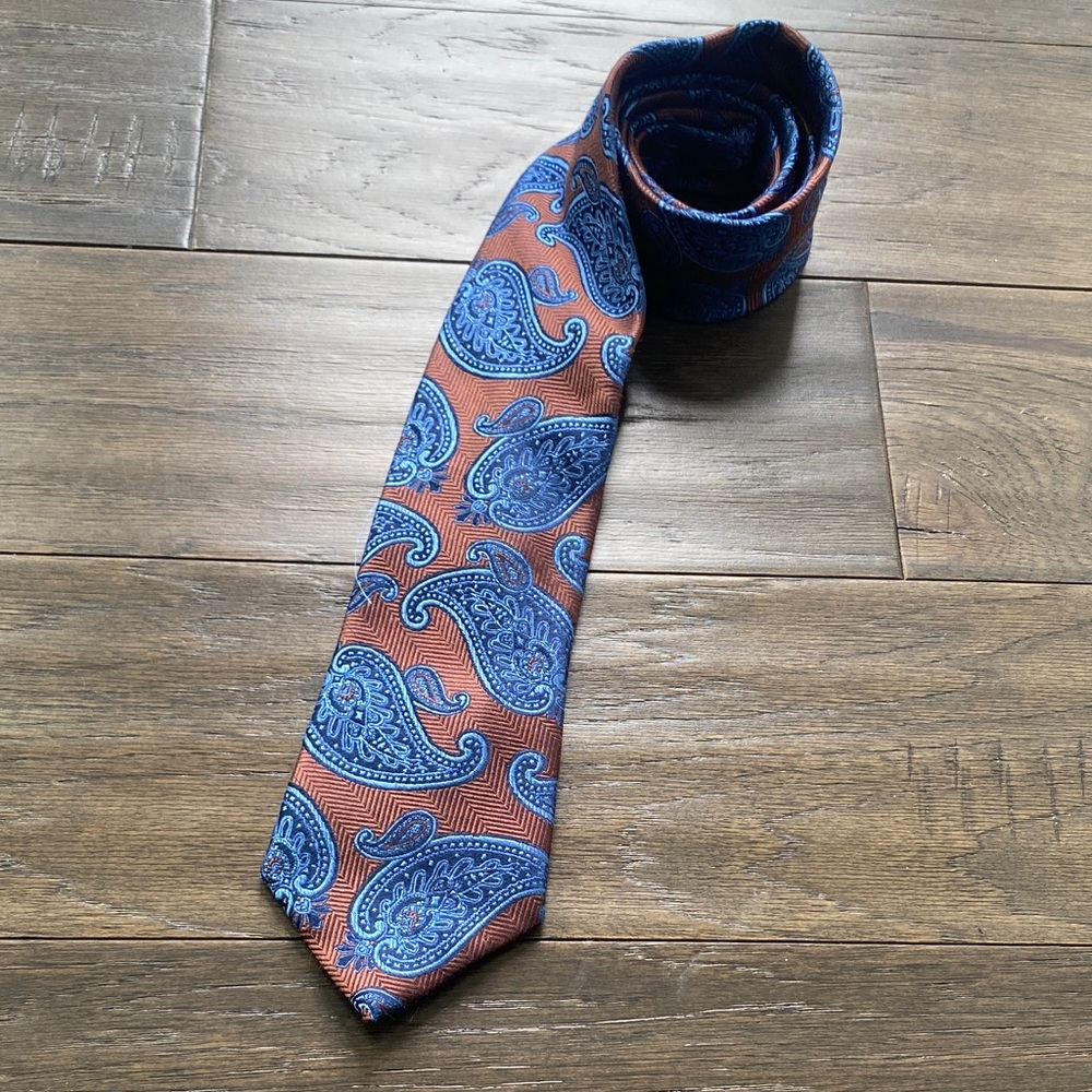 NORDSTROM 100% Silk Paisley Print Brown and Blue